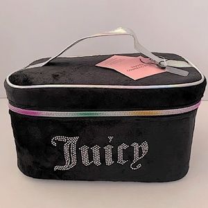 Juicy Couture Travel Cosmetic Makeup Black Velour Rhinestone Rainbow